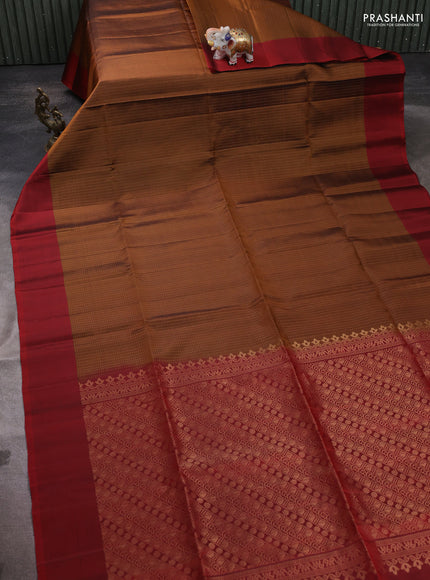 Pure soft silk saree dark mustard and maroon with allover zari weaves and simple border