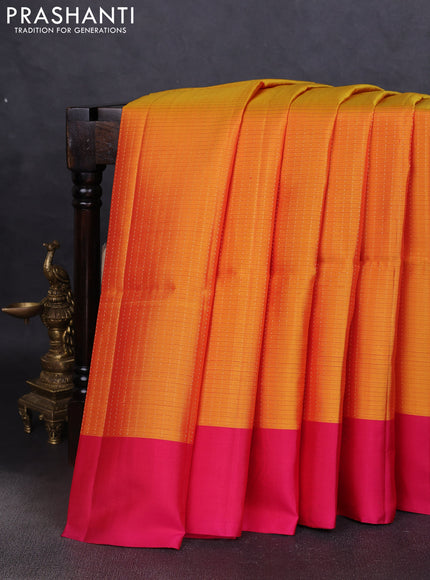 Pure soft silk saree mustard yellow and pink with allover zari weaves and simple border