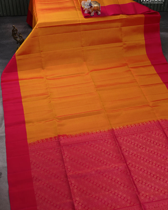 Pure soft silk saree mustard yellow and pink with allover zari weaves and simple border