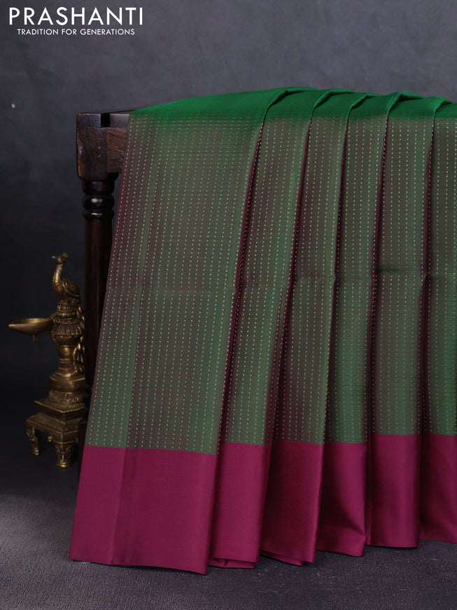 Pure soft silk saree green and purple with allover zari weaves and simple border