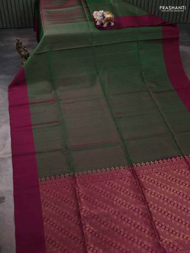 Pure soft silk saree green and purple with allover zari weaves and simple border