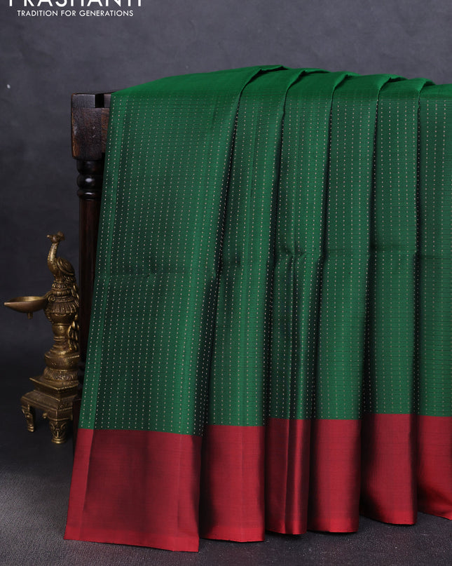 Pure soft silk saree green and maroon with allover zari weaves and simple border