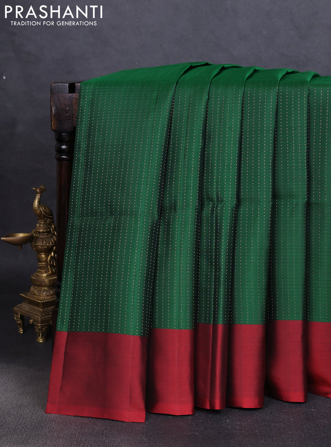 Pure soft silk saree green and maroon with allover zari weaves and simple border