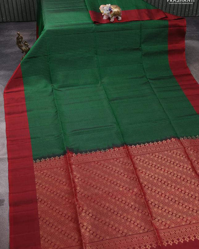 Pure soft silk saree green and maroon with allover zari weaves and simple border