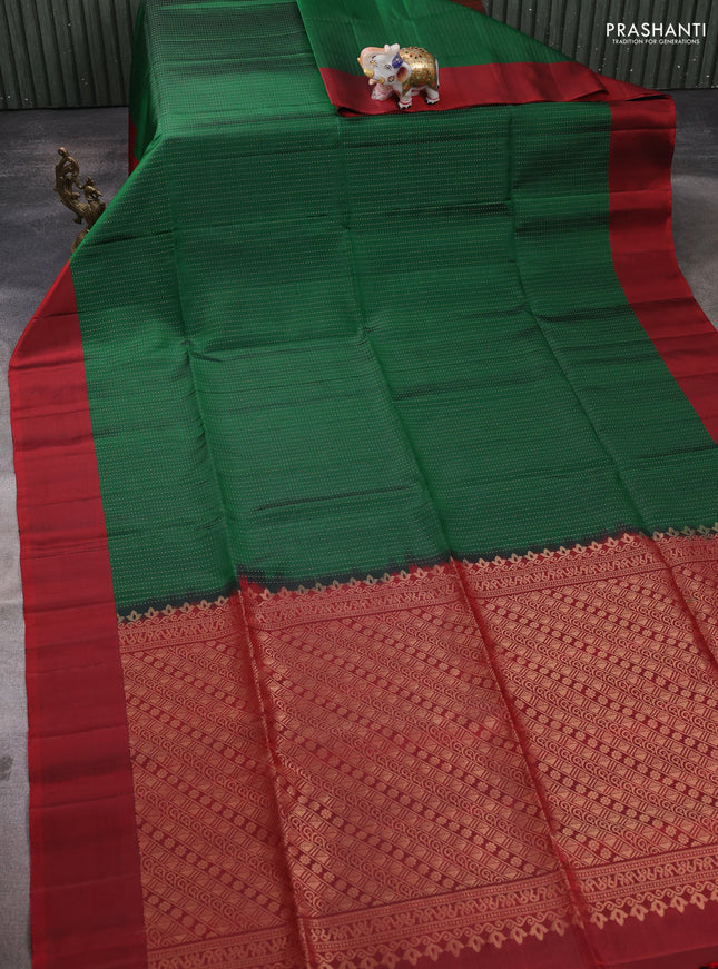 Pure soft silk saree green and maroon with allover zari weaves and simple border