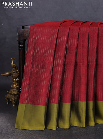 Pure soft silk saree maroon and mehendi green with allover zari weaves and simple border