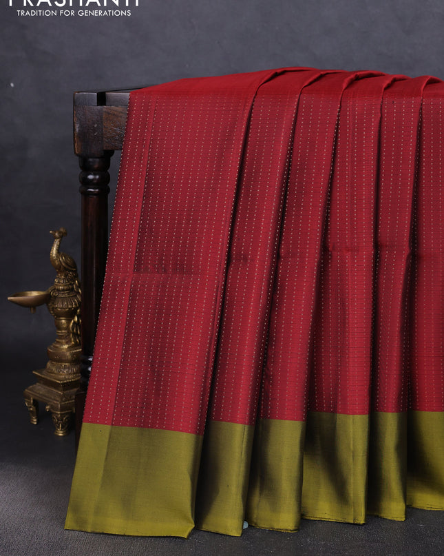 Pure soft silk saree maroon and mehendi green with allover zari weaves and simple border