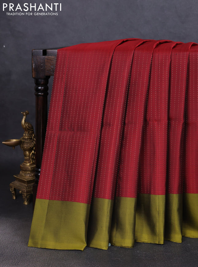 Pure soft silk saree maroon and mehendi green with allover zari weaves and simple border