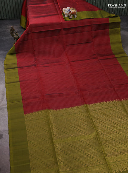 Pure soft silk saree maroon and mehendi green with allover zari weaves and simple border