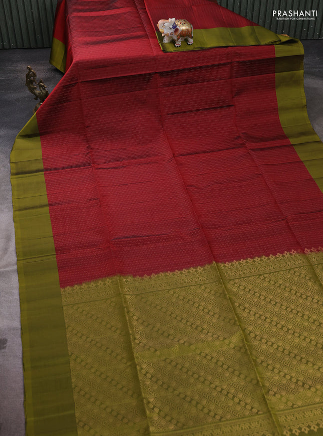 Pure soft silk saree maroon and mehendi green with allover zari weaves and simple border
