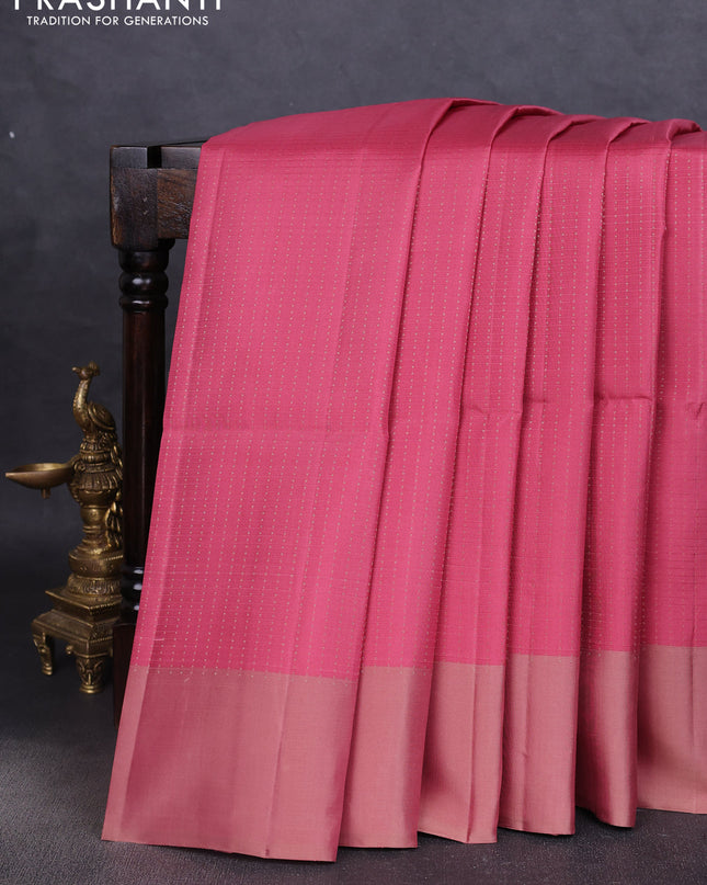 Pure soft silk saree pastel pink with allover zari weaves and simple border