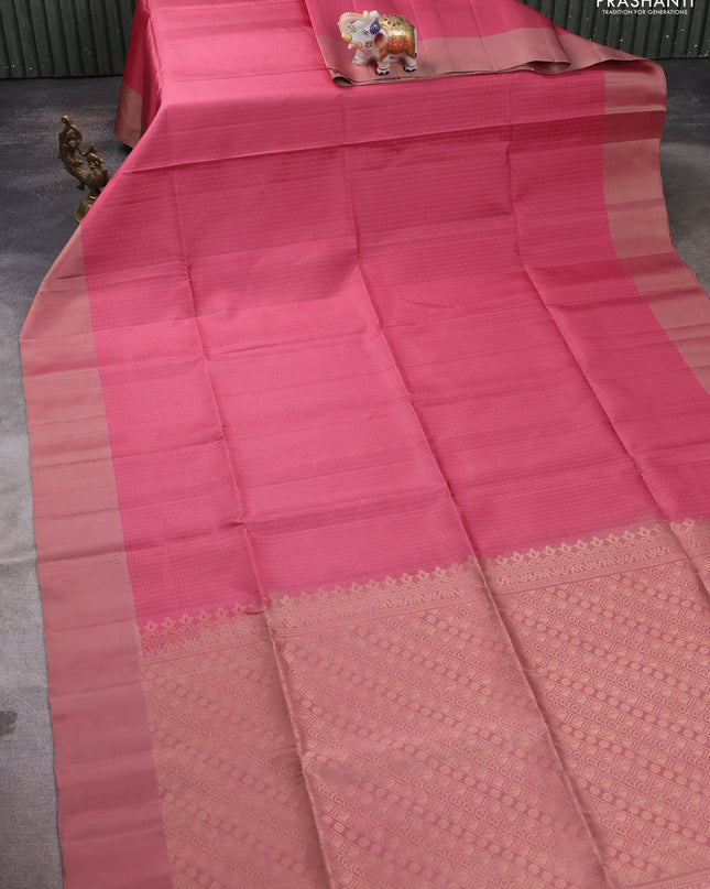 Pure soft silk saree pastel pink with allover zari weaves and simple border