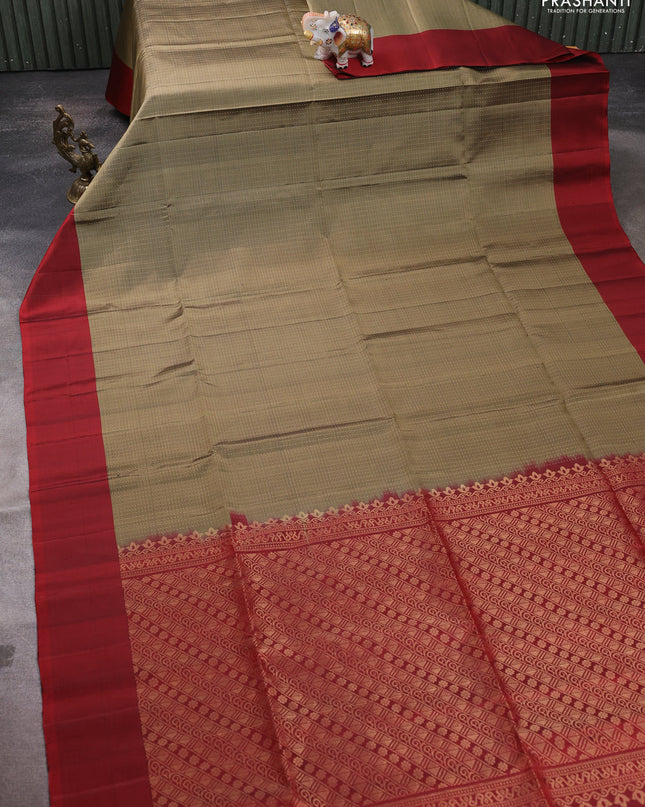 Pure soft silk saree chikku shade and maroon with allover zari weaves and simple border