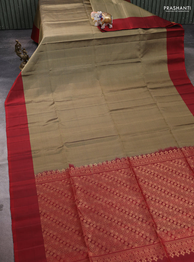 Pure soft silk saree chikku shade and maroon with allover zari weaves and simple border