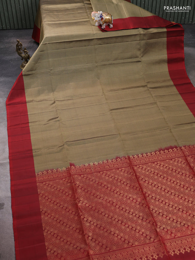 Pure soft silk saree chikku shade and maroon with allover zari weaves and simple border