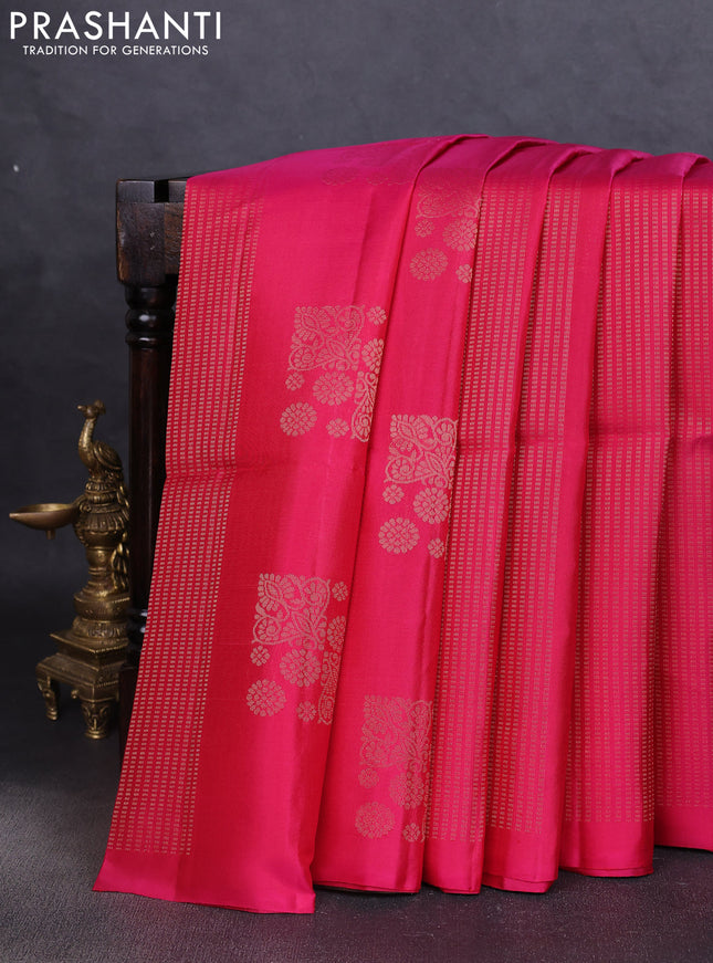 Pure soft silk saree pink and brown with allover zari weaves in borderless style