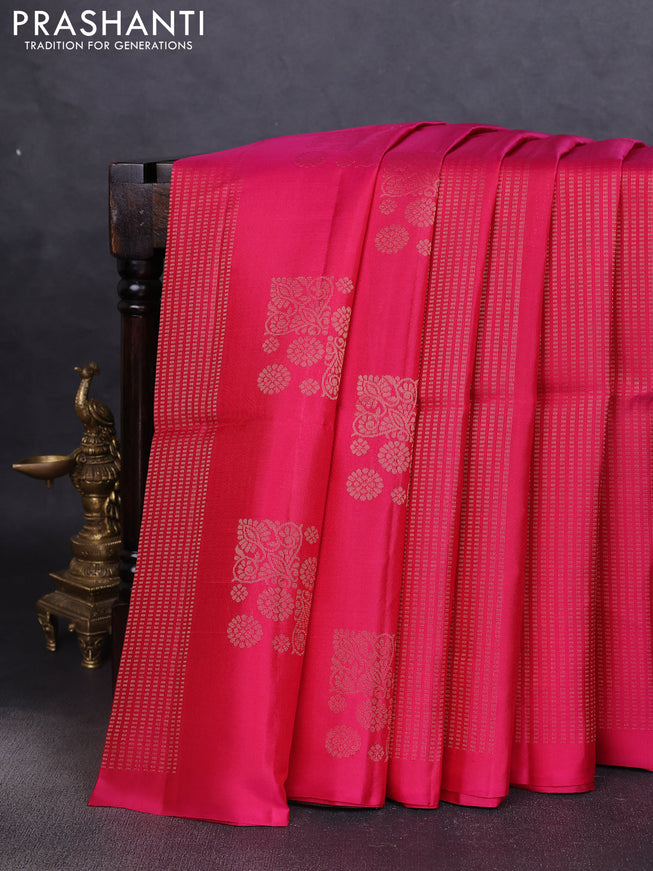 Pure soft silk saree pink and brown with allover zari weaves in borderless style