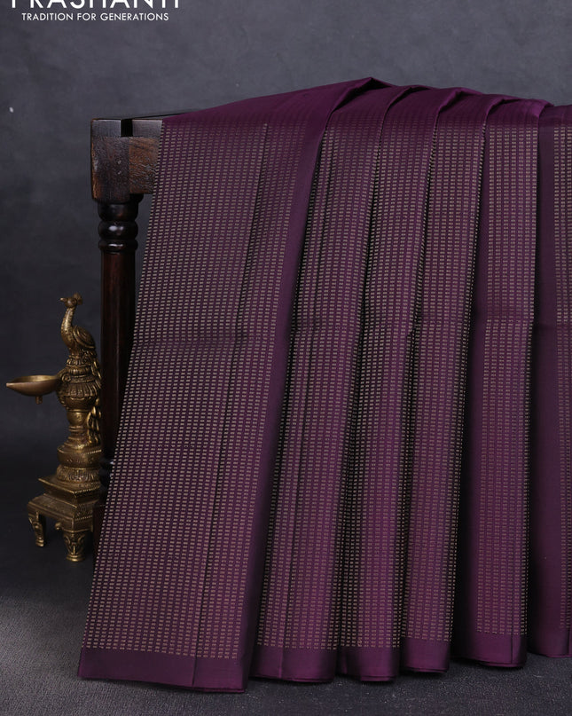 Pure soft silk saree deep wine and cs blue with allover zari weaves in borderless style