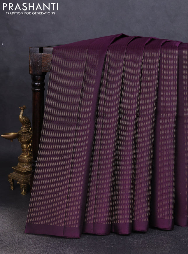 Pure soft silk saree deep wine and cs blue with allover zari weaves in borderless style