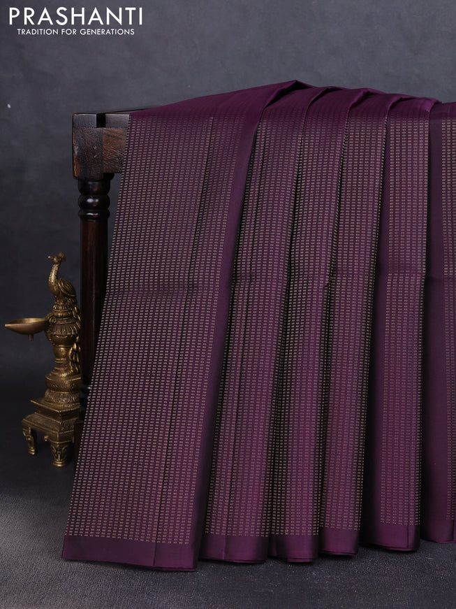 Pure soft silk saree deep wine and cs blue with allover zari weaves in borderless style