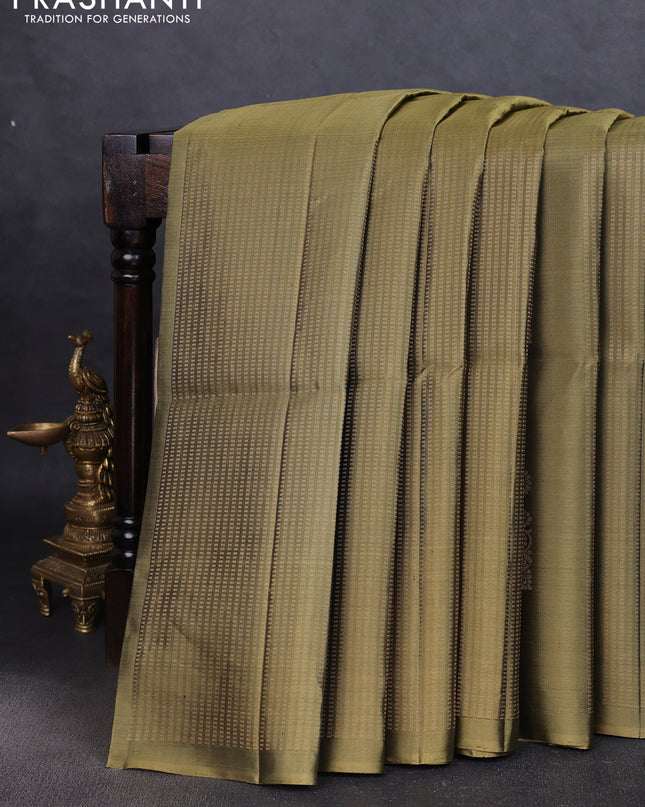 Pure soft silk saree elaichi green and maroon with allover zari weaves in borderless style