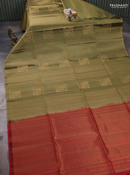 Pure soft silk saree elaichi green and maroon with allover zari weaves in borderless style