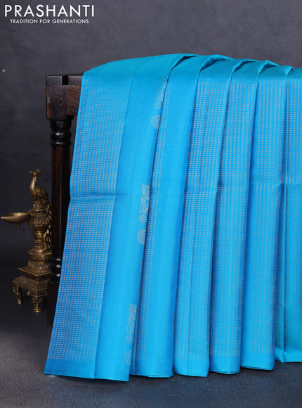 Pure soft silk saree cs blue and deep violet with allover zari weaves in borderless style