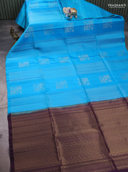 Pure soft silk saree cs blue and deep violet with allover zari weaves in borderless style