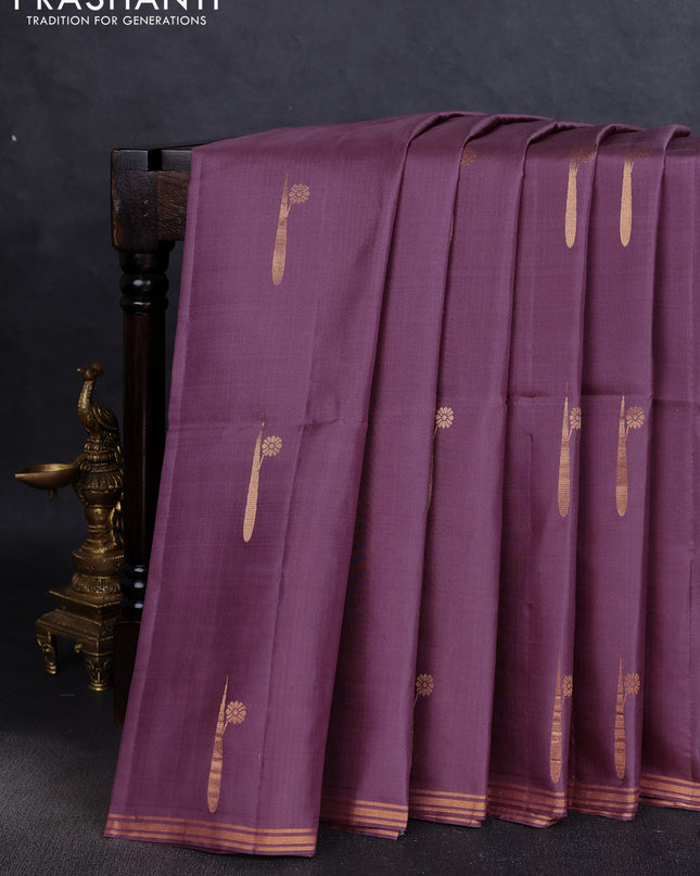 Pure soft silk saree pastel lavender with zari woven buttas and zari woven border