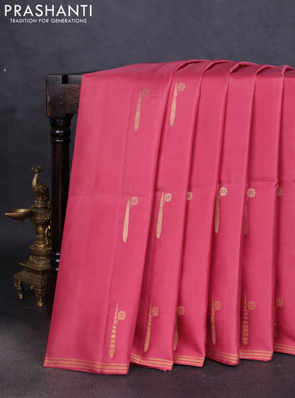 Pure soft silk saree peach pink with zari woven buttas and zari woven border