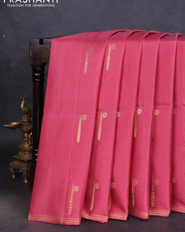 Pure soft silk saree peach pink with zari woven buttas and zari woven border
