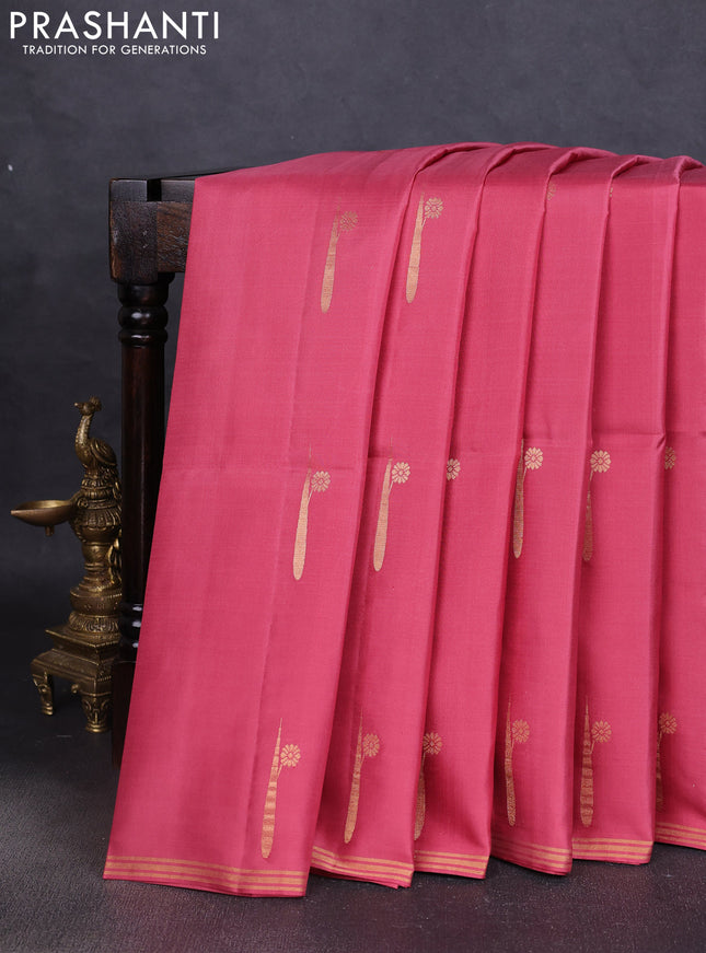 Pure soft silk saree peach pink with zari woven buttas and zari woven border