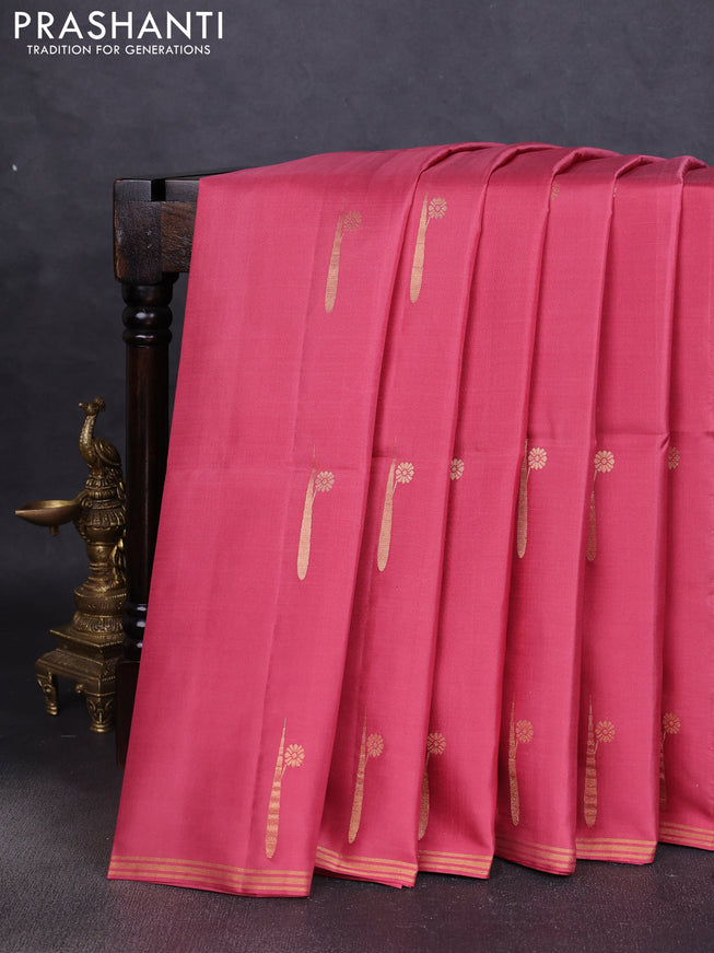Pure soft silk saree peach pink with zari woven buttas and zari woven border