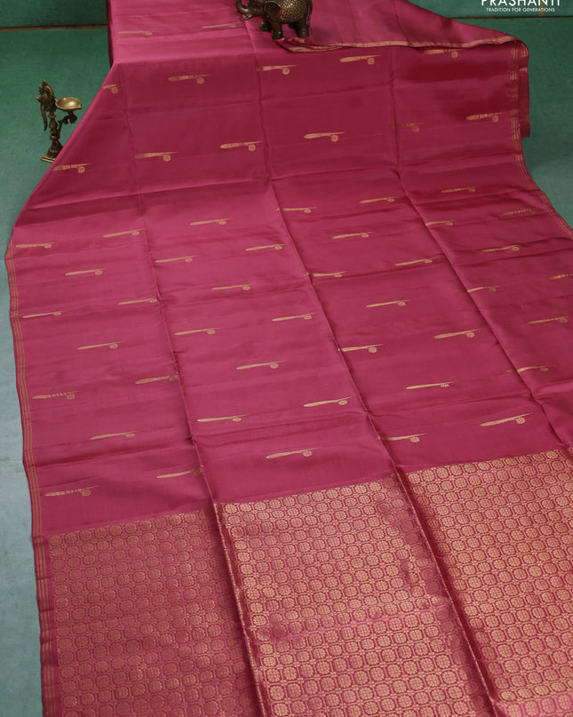Pure soft silk saree peach pink with zari woven buttas and zari woven border