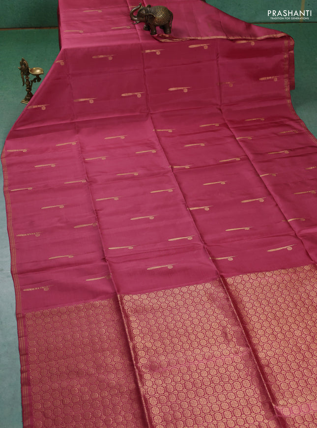 Pure soft silk saree peach pink with zari woven buttas and zari woven border