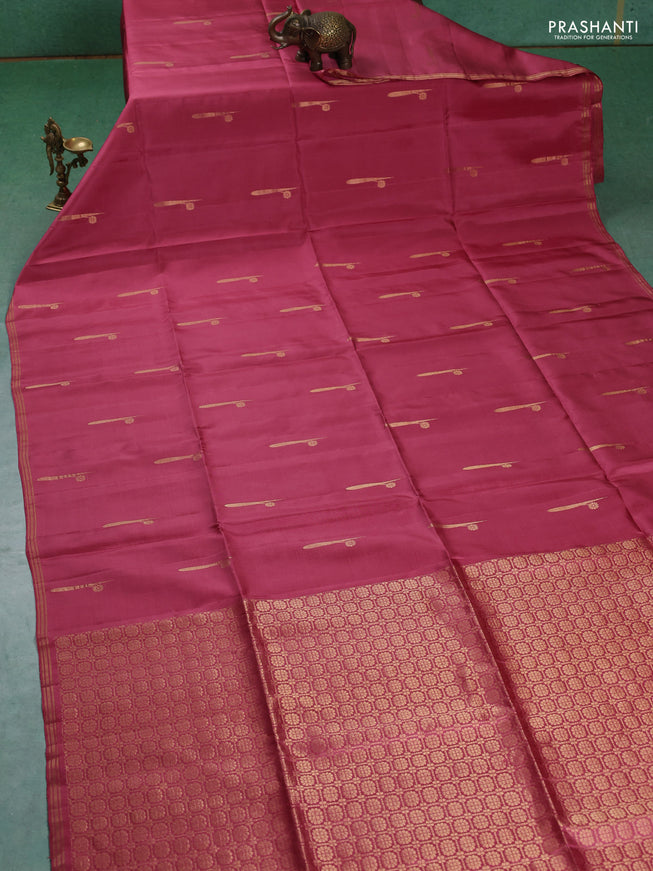 Pure soft silk saree peach pink with zari woven buttas and zari woven border