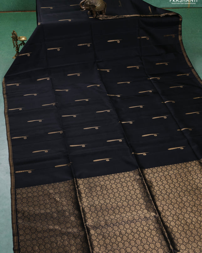Pure soft silk saree black with zari woven buttas and zari woven border