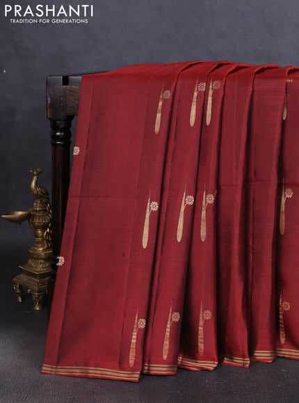 Pure soft silk saree rustic orange with zari woven buttas and zari woven border