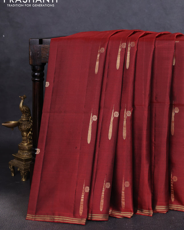 Pure soft silk saree rustic orange with zari woven buttas and zari woven border