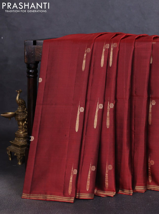 Pure soft silk saree rustic orange with zari woven buttas and zari woven border