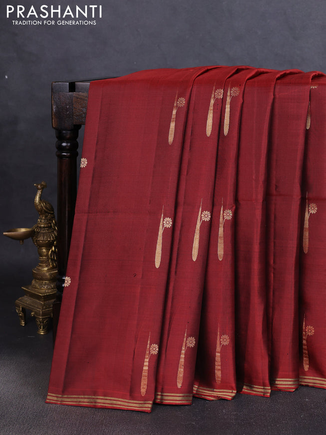 Pure soft silk saree rustic orange with zari woven buttas and zari woven border