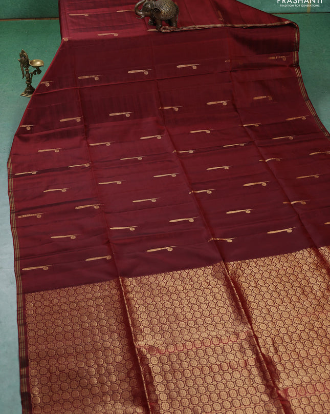 Pure soft silk saree rustic orange with zari woven buttas and zari woven border