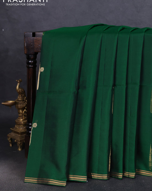 Pure soft silk saree green with zari woven buttas and zari woven border
