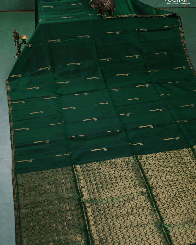 Pure soft silk saree green with zari woven buttas and zari woven border
