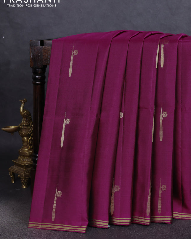 Pure soft silk saree purple with zari woven buttas and zari woven border