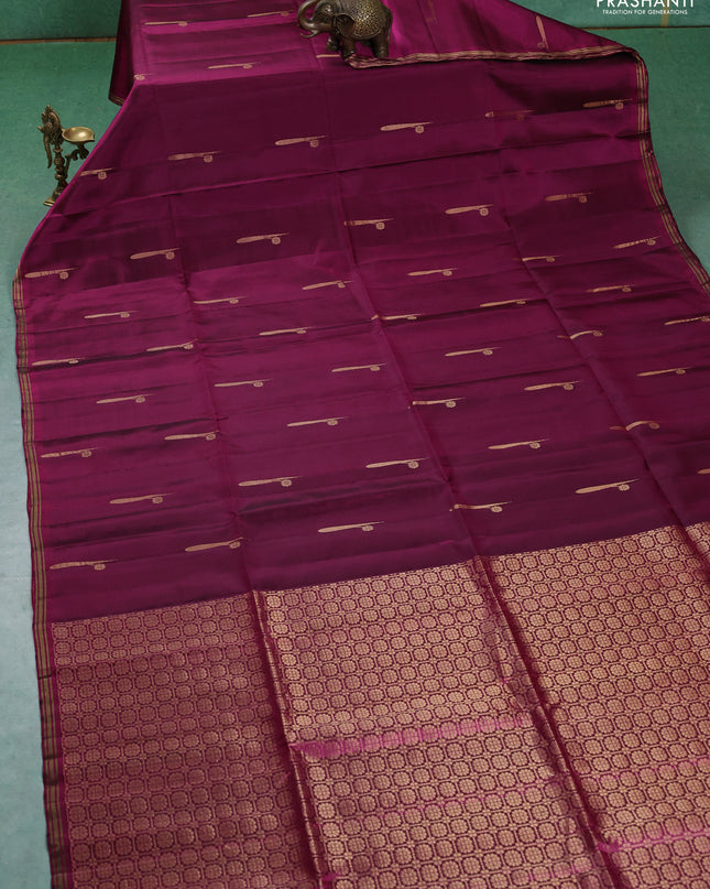 Pure soft silk saree purple with zari woven buttas and zari woven border