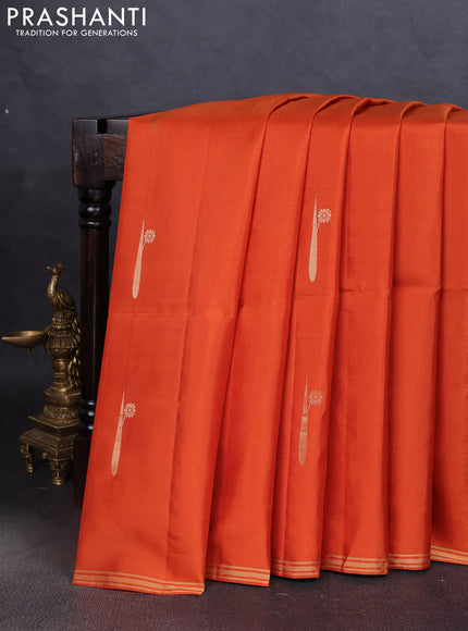 Pure soft silk saree orange with zari woven buttas and zari woven border