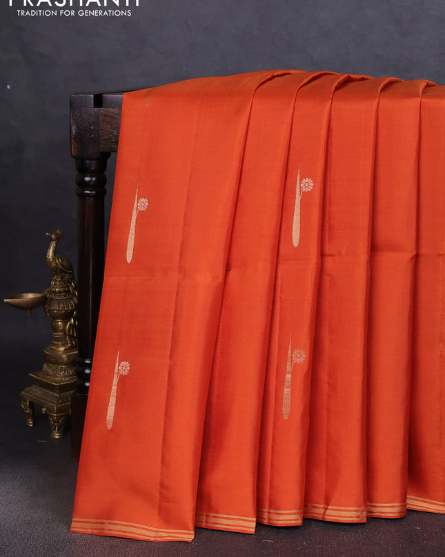 Pure soft silk saree orange with zari woven buttas and zari woven border