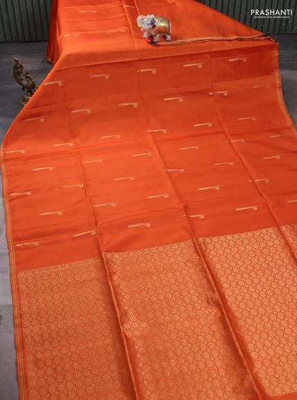 Pure soft silk saree orange with zari woven buttas and zari woven border