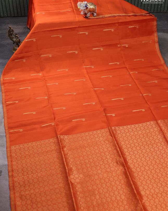 Pure soft silk saree orange with zari woven buttas and zari woven border